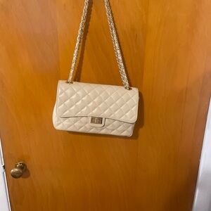 Roberta Rossi Leather Quilted Crème Shoulder Bag